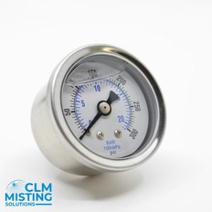 Pressure Gauge, 0-300 PSI, 1-1/2" Dial, 1/8" NPT - LIQUID FILLED CENTER BACK MOUNT